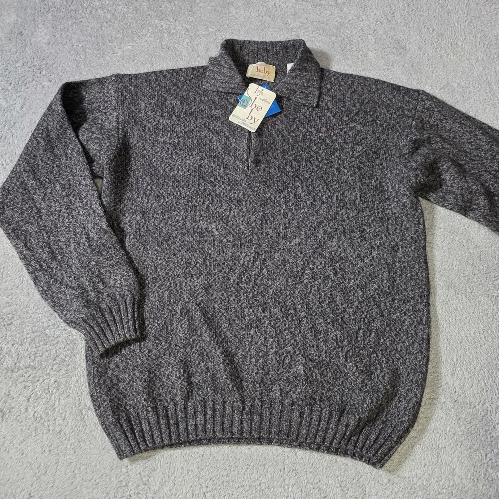 Maglificio by Beby Mens M Polo Sweater Charcoal Grey Wool Cashmere Made in Italy
